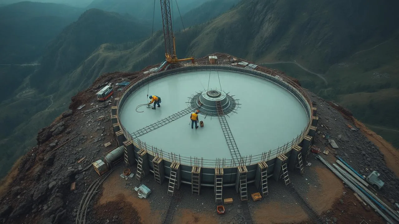 Concrete placement to a ridge-top slab — helicopter aerial crane lift at Mount Nebo, west of Brisbane, brisbane, Queensland